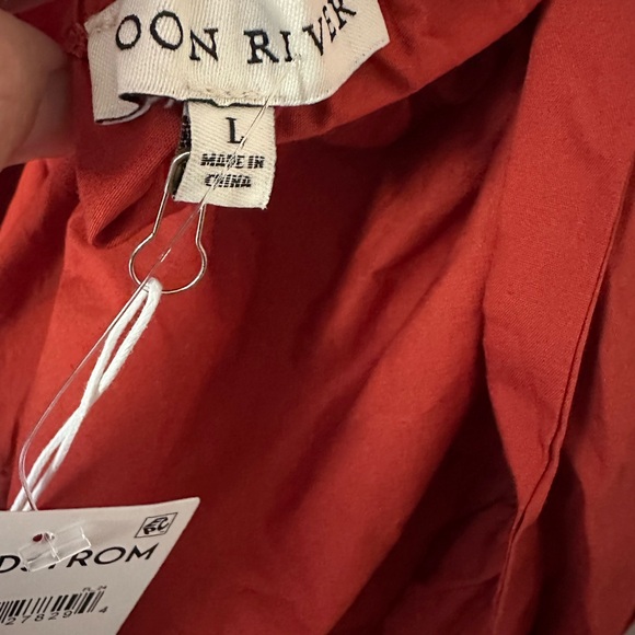 NWT Moon River Tiered Shirred Back Tie Cut-Out Eyelet Midi Dress Brick Size L - Picture 11 of 12